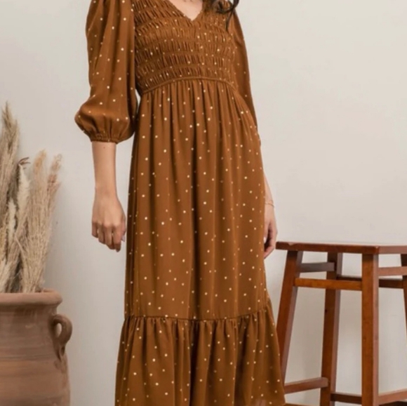 By the river Dresses & Skirts - Brown Polka Dot Maxi Dress